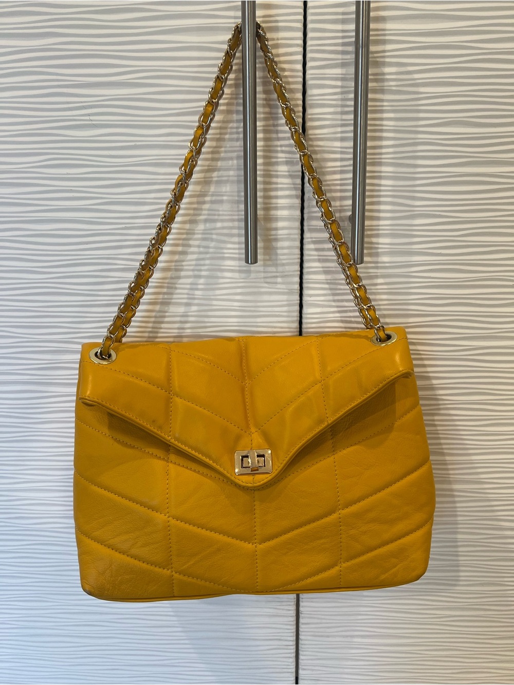 Yellow Quilted Chain Large Shoulder Bag